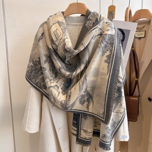 Autumn and winter new European retro oil painting landscape painting elegant fashion high-end women's imitation cashmere warm scarf