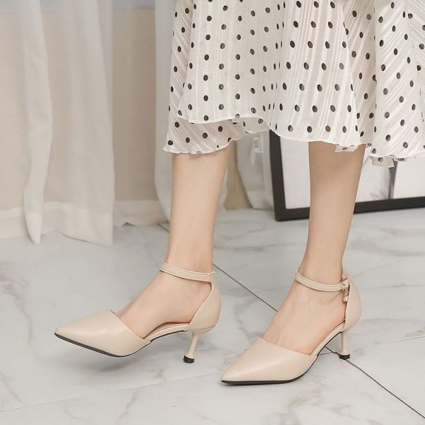 High heels women's 2025 new pointed toe stiletto heel royal sister toe sandals with skirt one-button hollow shoes in summer - Image 4