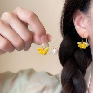 Super fairy osmanthus tassel pearl earrings female sweet and gentle niche earrings French retro versatile face slimming earrings