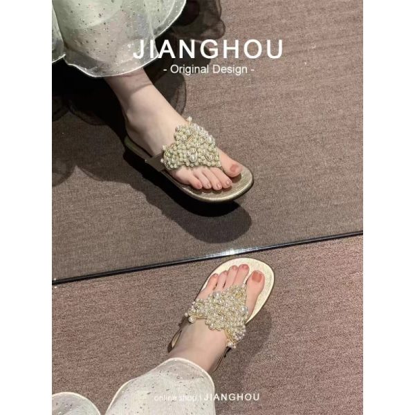Sheepskin version ~ bohemian sandals, women's pearls, rhinestones, temperament, celebrities, noblewomen, slippers, women's wear high-end shoes - Image 4