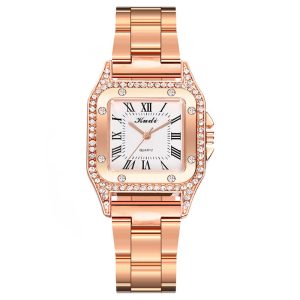 Cross Border New Square Women Steel Band Watch Fashion Roman Diamond Gold Men's Watch Alloy Quartz Watch