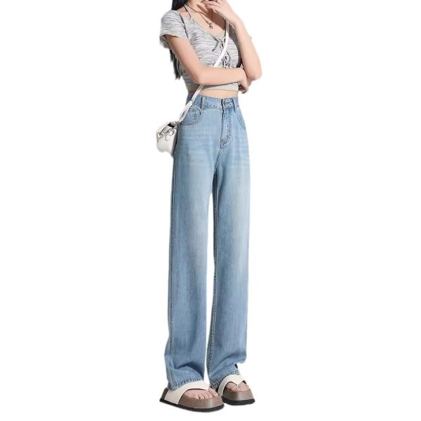 Tencel wide-leg jeans women's summer 2025 thin loose slimming high-waisted drape floor-mopping ice silk straight-leg pants - Image 5