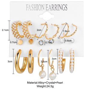 European and American cross-border new pearl inlaid women's earrings Creative French vintage gold earring set 9-piece set