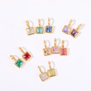 Colorful 12 Birthstone Pendant DIY Accessories Necklace Female Twelve Birthstone Cubes Colored Zircon Pendant Clavicle