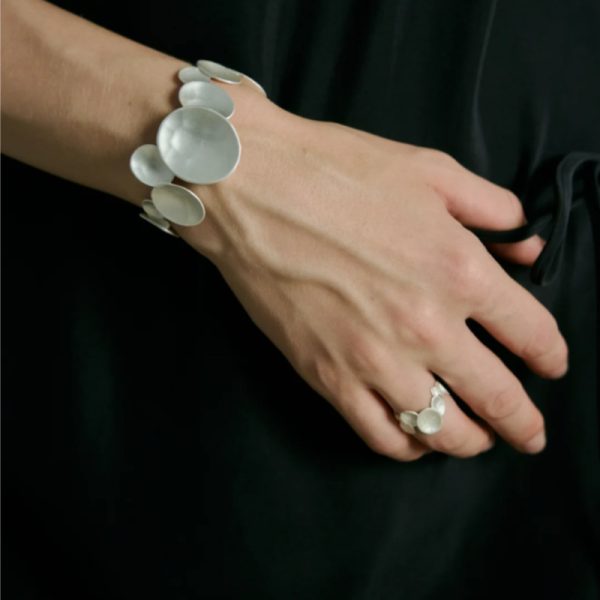 Autumn and winter irregular burnt silver bracelet women's new Chinese light luxury niche design high-end open hand ornament ring set