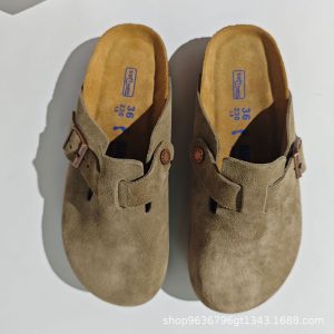 Unisex BK spot leather Birkenstock shoes autumn new versatile wear retro lazy head half drag Boken