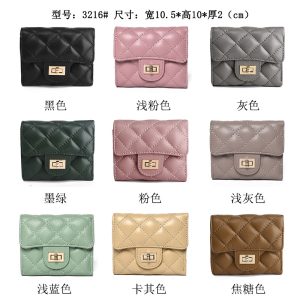 Small fragrance wind women's wallet women's short coin purse simple diamond checkered wallet large capacity sheepskin wallet genuine leather card bag