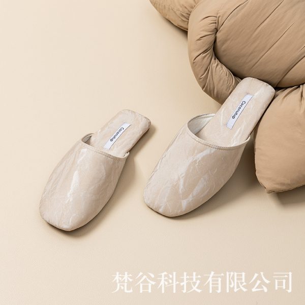 Coconut on the four seasons PU waterproof and breathable slippers women's autumn and winter new home indoor men's TPR anti-slip slippers couple - Image 2