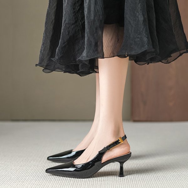 Huilia nude toe sandals women's stiletto heels 2025 summer one-button pointed toe high heels front bag back sandals for women - Image 4