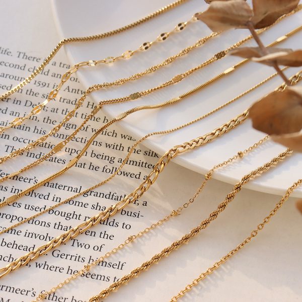 Cross chain, snake bone chain, twist chain, box chain, variety necklace, women's titanium steel plated 18K gold chain, clavicle chain jewelry