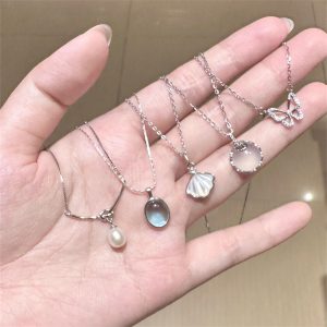 925 sterling silver aquamarine butterfly necklace women's non-fading ins niche high-end sense light luxury collarbone chain accessories wholesale