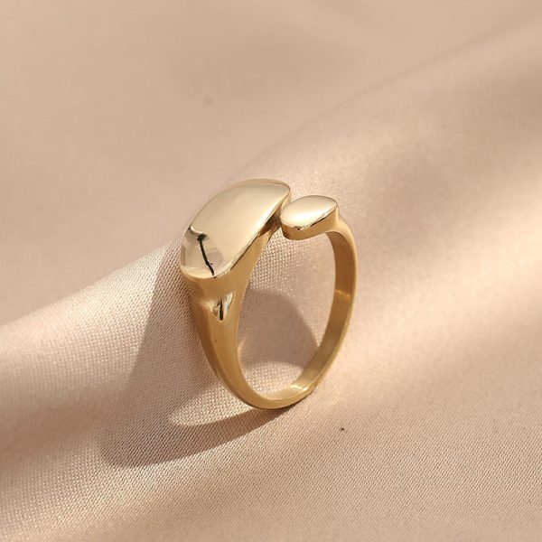 French fashion temperament oval glossy ring women's design sense niche titanium steel plated 18K open adjustable ring - Image 4