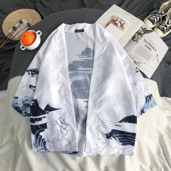 Cross-border summer three-quarter sleeve shirt men's loose Chinese style men's sunscreen jacket thin ancient style is a very fairy couple