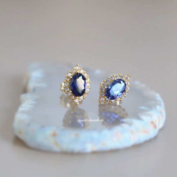 French Girl Vintage Royal Blue Spinel S925 Silver Gold Plated Stud Earrings Sterling Silver Gold Plated Ear Piercing