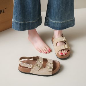 Thick-soled double-buckle Birkenstock sandals for women wear 2025 new fashionable and versatile comfortable casual open-toe beach sandals