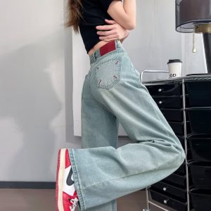 Guangzhou source: narrow wide-leg straight-leg jeans for women, small summer high-waisted slimming pants, versatile drape trousers