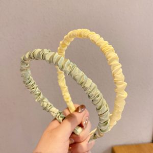 Korea ins solid color satin pleated headband net red sweet temperament headband hairband hairband wash face pressed hairband women's headgear