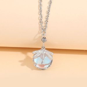 Creative Vintage Dragonfly Green Crystal Pendant Necklace for Women Personality Fashion Party Bohemian Jewelry