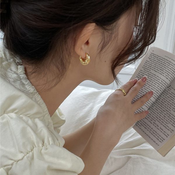 French vintage threaded horn earrings women's new trendy geometric earrings niche design sense Yiwu metal earrings - Image 2