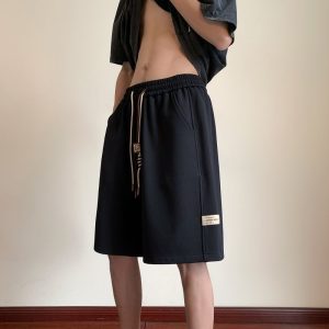 Waffle shorts men's summer thin trendy brand loose large size medium pants american sports boys casual cropped pants men