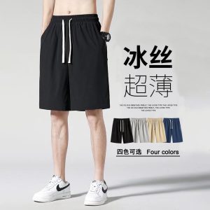 Quick-drying ice silk five-point pants men's summer foreign trade thin Hong Kong style loose large size wear big pants sports shorts