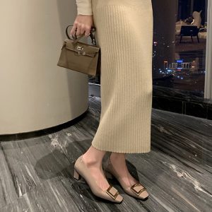High quality! RV thick heel woman buckle square toe patent leather sexy single shoes wedding shoes daily office lady commuter shoes office