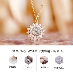 Cross-border same rotatable sunflower inlaid zirconium necklace women's light luxury niche design cold style clavicle chain pendant