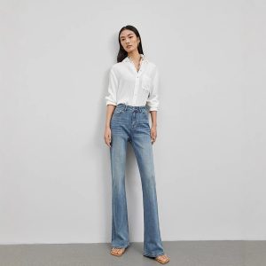 2025 spring and summer new jeans women's high-end design, high-waisted, thin, versatile, simple and light luxury, quality flared pants
