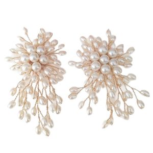 Cross-border hot selling pearl waterfall flower hand-wound pearl French elegant high-end temperament tassel earrings for women