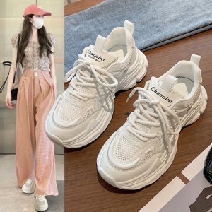 Daddy shoes women's shoes 2025 new summer pre-fall net shoes breathable mesh muffin platform white shoes sneakers