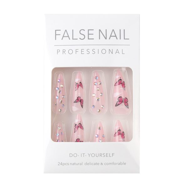 European and American long pointed nails, broken diamonds, butterfly dot diamonds, clouds, hot girls, nail stickers, cross-border wearable manicures - Image 4