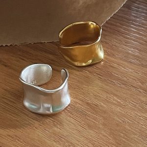 Vintage simple wide ring women's minimalist fashion personality versatile matte gold and silver two-tone open index ring ring