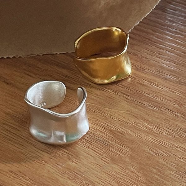Vintage simple wide ring women's minimalist fashion personality versatile matte gold and silver two-tone open index ring ring