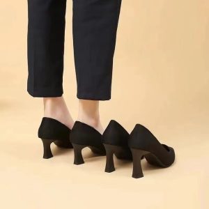 Black high heels women's stiletto 2024 new autumn and winter professional single shoes comfortable soft soles for work etiquette work shoes