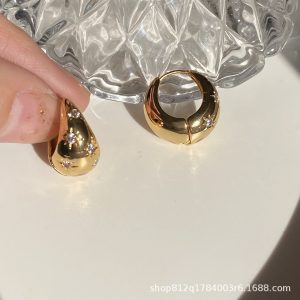 Colorful good texture European and American exaggerated metal round ball eight-pointed star zircon earring earrings new design earrings women