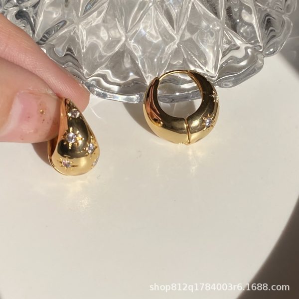 Colorful good texture European and American exaggerated metal round ball eight-pointed star zircon earring earrings new design earrings women - Image 2