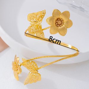 Metal imitation pearl retro French design sense upper arm bracelet butterfly flower multi-geometric armband adjustable niche women