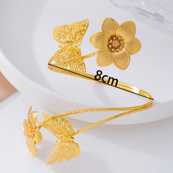 Metal imitation pearl retro French design sense upper arm bracelet butterfly flower multi-geometric armband adjustable niche women - Image 3