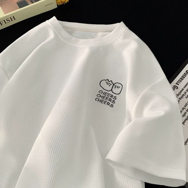 Waffle Ice Silk Short Sleeve T-shirt Men's Summer New Trendy Brand Clothes Printed Loose Half-sleeved American Heavy T-shirt - Image 2