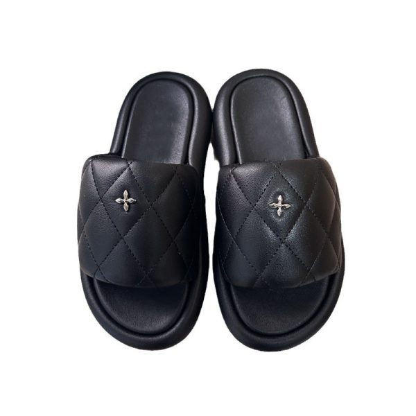 Cross slippers women's summer 2025 new cowhide thick sole heightened comfortable casual wear slip-flops women's trend - Image 5