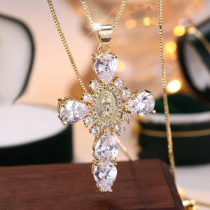 Independent station cross-border new diamond Virgin Mary cross necklace female European and American creative personality holiday gift pendant
