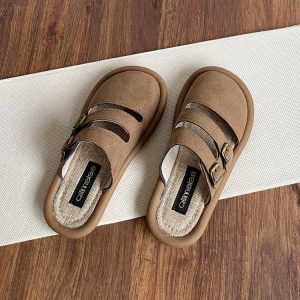 Birkenstocks, summer slip-ons, toe-toe, semi-slippers, women's breathable linen slip-ons, soft-soled cotton linen mules to wear outside