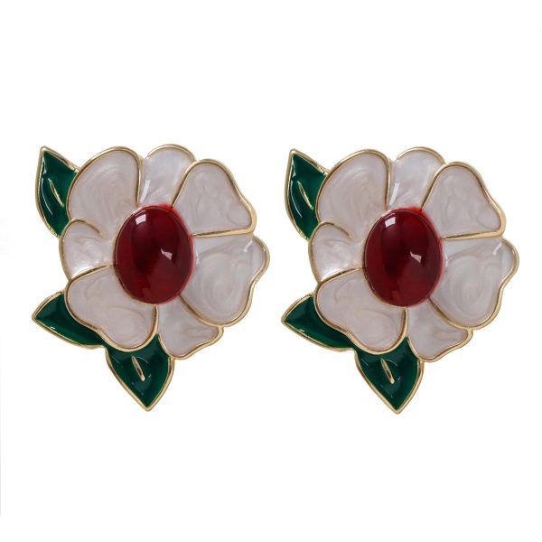 French designer vintage vintage French enamel flower stud earrings simple and fashionable S925 silver needle earrings - Image 5