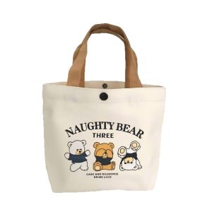 [Newcomer 0.01 free shipping] bear canvas bag portable trumpet small hand carrying lunch box to work handbag wholesale