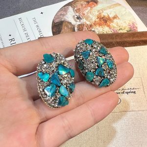 Deep sea abalone shell blue luxury retro vintage exquisite niche design sense fashionable vintage style S925 earrings