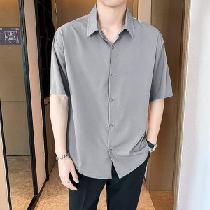 Short sleeve shirt men's summer new 2025 high-end teen drape top men's half sleeve loose casual shirt