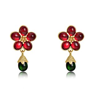 Douyin same vintage glazed pine cone 925 silver earrings wholesale French fashion pop earrings