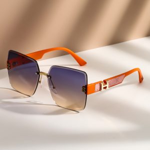 Big brand high-end trendy slimming UV protection gradient sunglasses women's summer sunscreen rimless sunglasses women's sunglasses