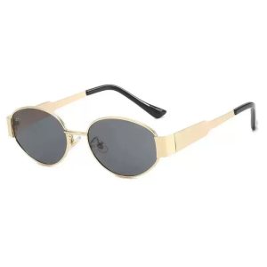 Retro old money style metal oval sunglasses, women's sunscreen, high-end sense of small frame, Hong Kong style concave sunglasses