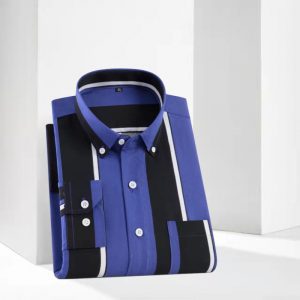 Summer thin long-sleeved printed stripes with pockets for young and middle-aged men's trendy casual fashion and versatile no-iron shirt
